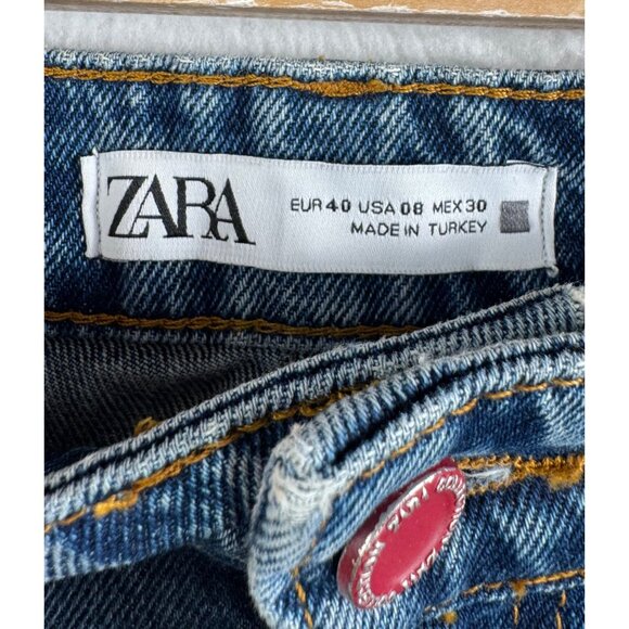 zara 90s relaxed wide leg distressed cropped jeans retro boho sz 8 - Picture 2 of 9